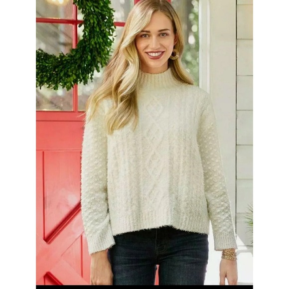 Matilda Jane Good Hart GH Elliston Mock Neck Sweater Cream Cable Knit - Picture 2 of 3